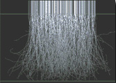 A simulated cross section view of radiation dispersing upon entering the body.